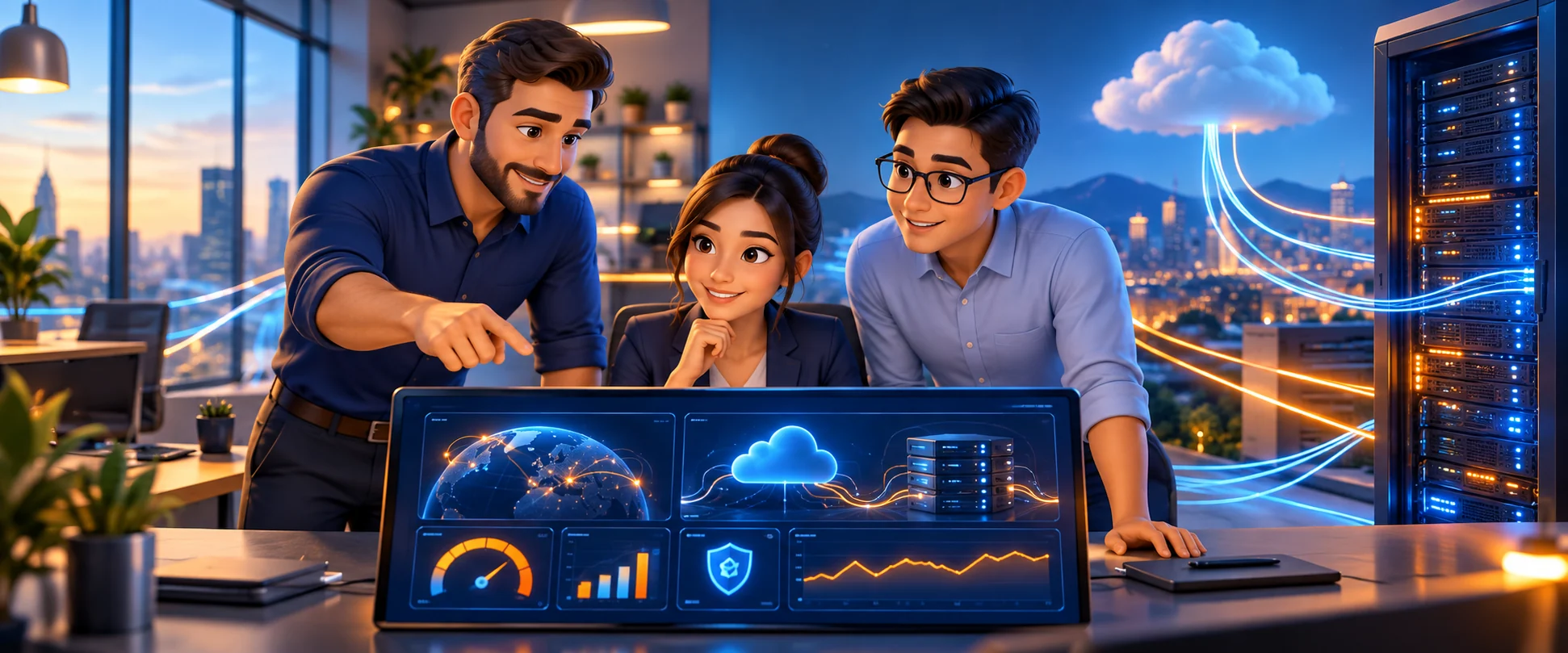 Equipe usando soluções de conectividade empresarial da A2 Connect+